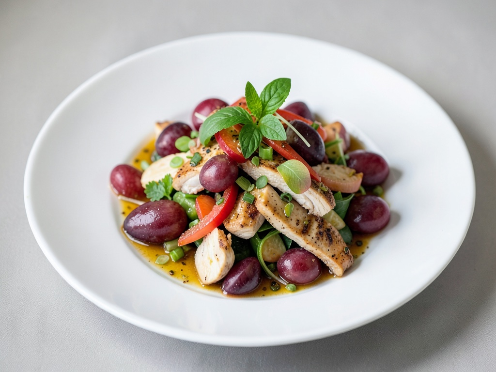 Insalata fruttata di uva con pollo e verdure croccanti