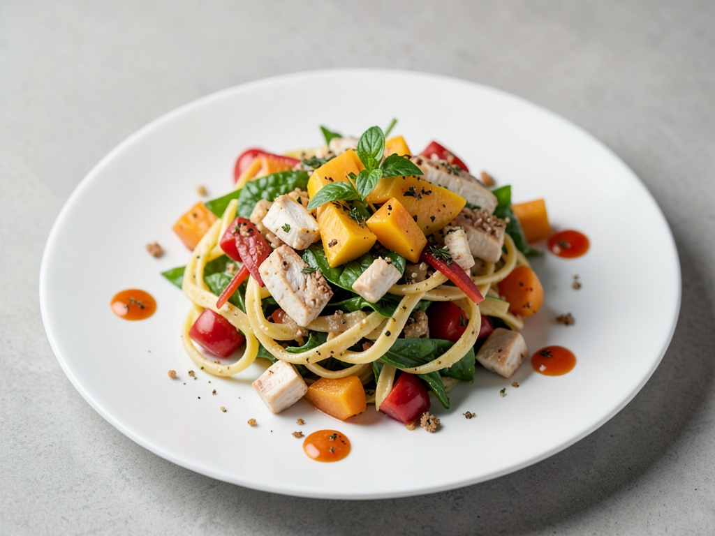 Tropischer Nudelsalat mit Hähnchen und Mango