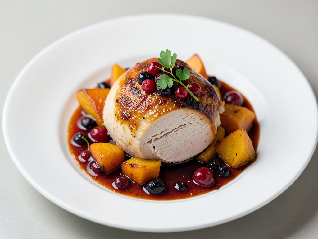 Tender tacchino con zucca caramellata e glassa di frutti di bosco