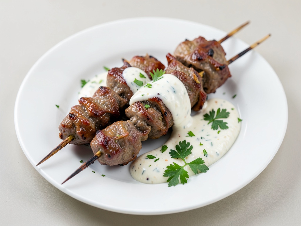 Spiedini di carne succosi alla turca con salsa allo yogurt