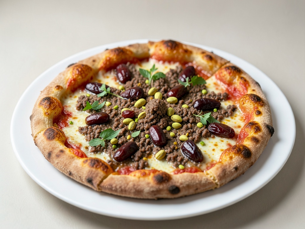 Pizza turca con agnello tritato, pistacchi e datteri