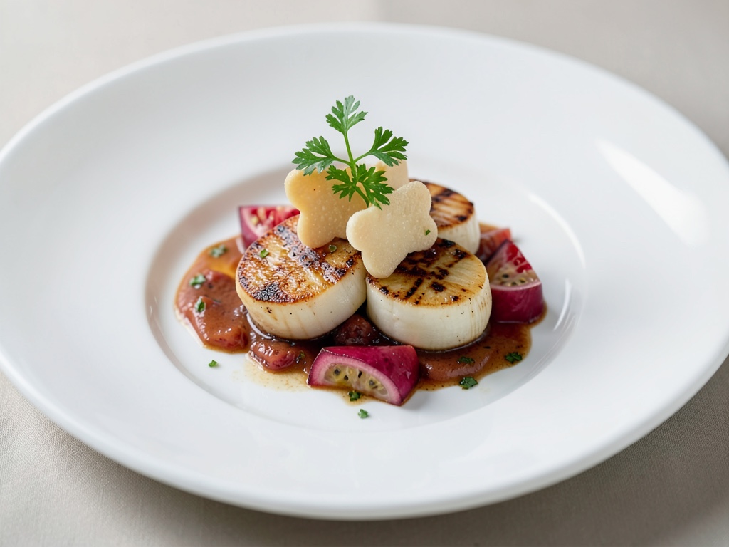 Gamberi alla griglia con maracuja e cuori di parmigiano