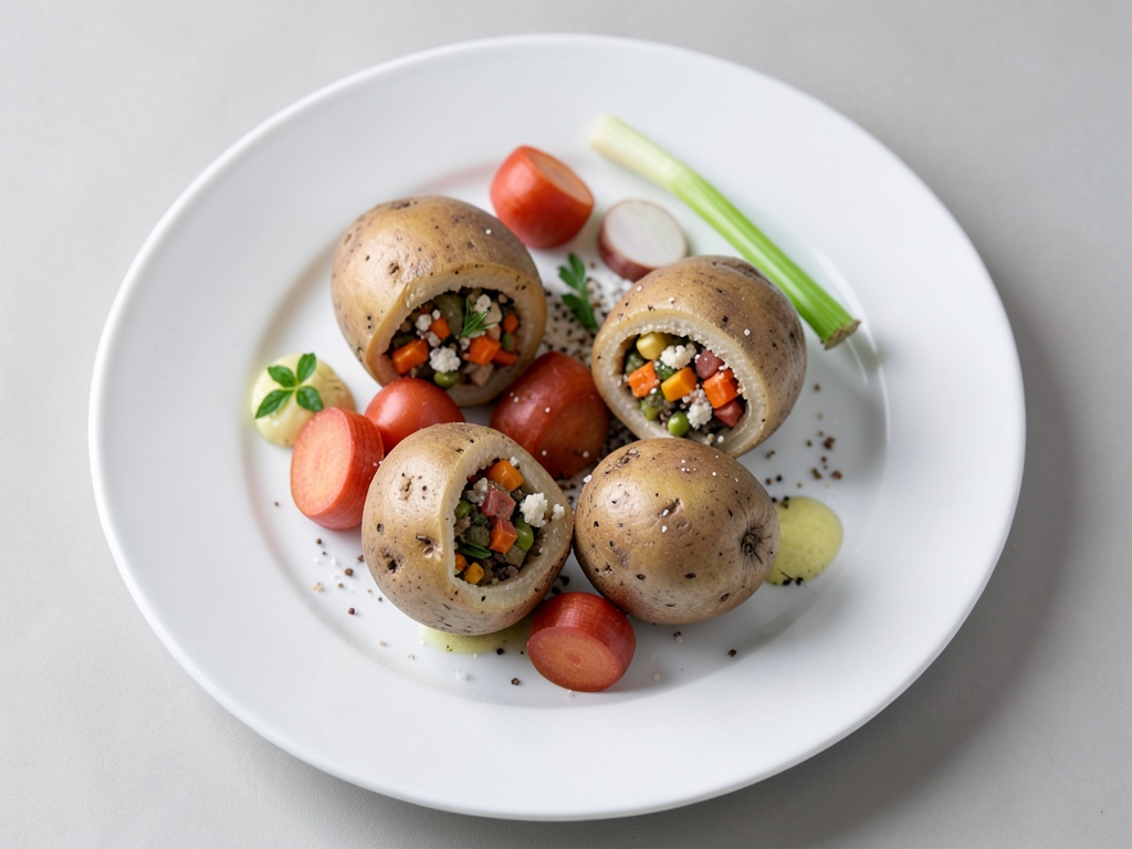 Bateaux de pommes de terre farcis au légumes et fromage