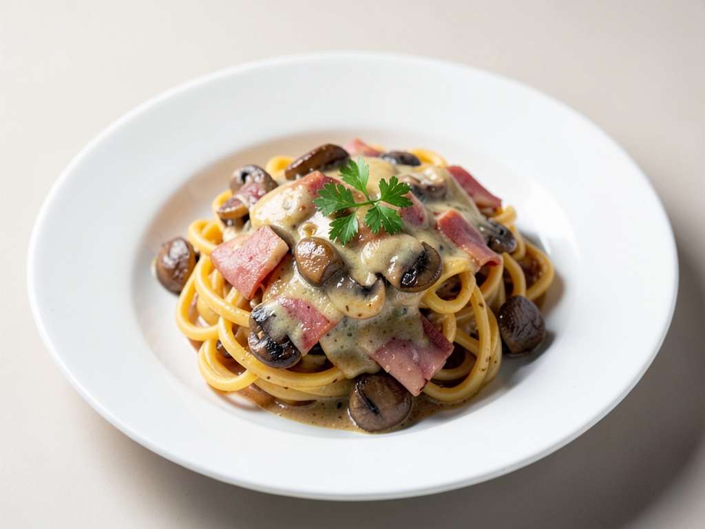 Himmlische Pasta-Auflauf mit Pilzen und Schinken