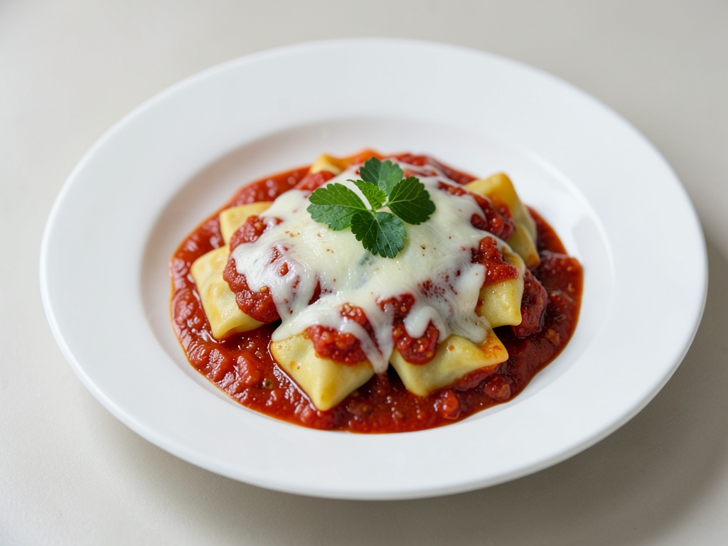 Ravioli fatti in casa al sugo di pomodoro con gratinatura al formaggio