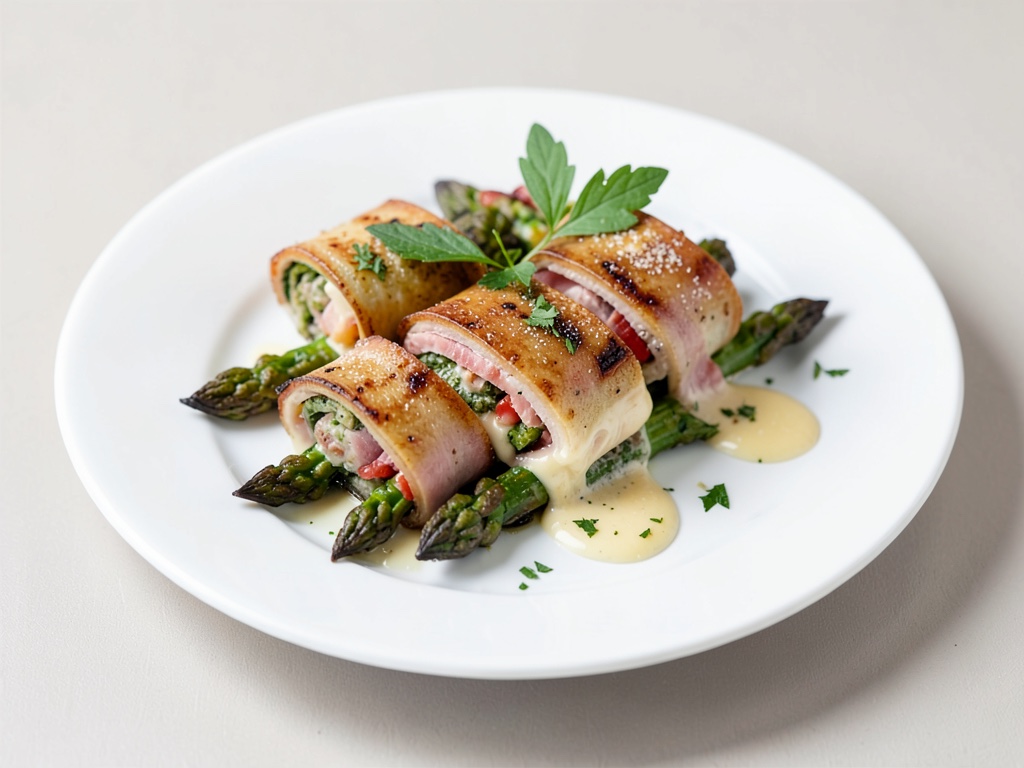 Asperges grillées en paquets avec jambon et fromage