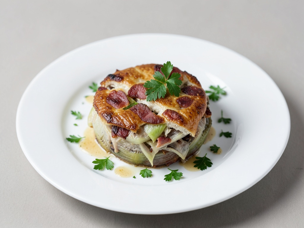 Gratin con porri e prosciutto