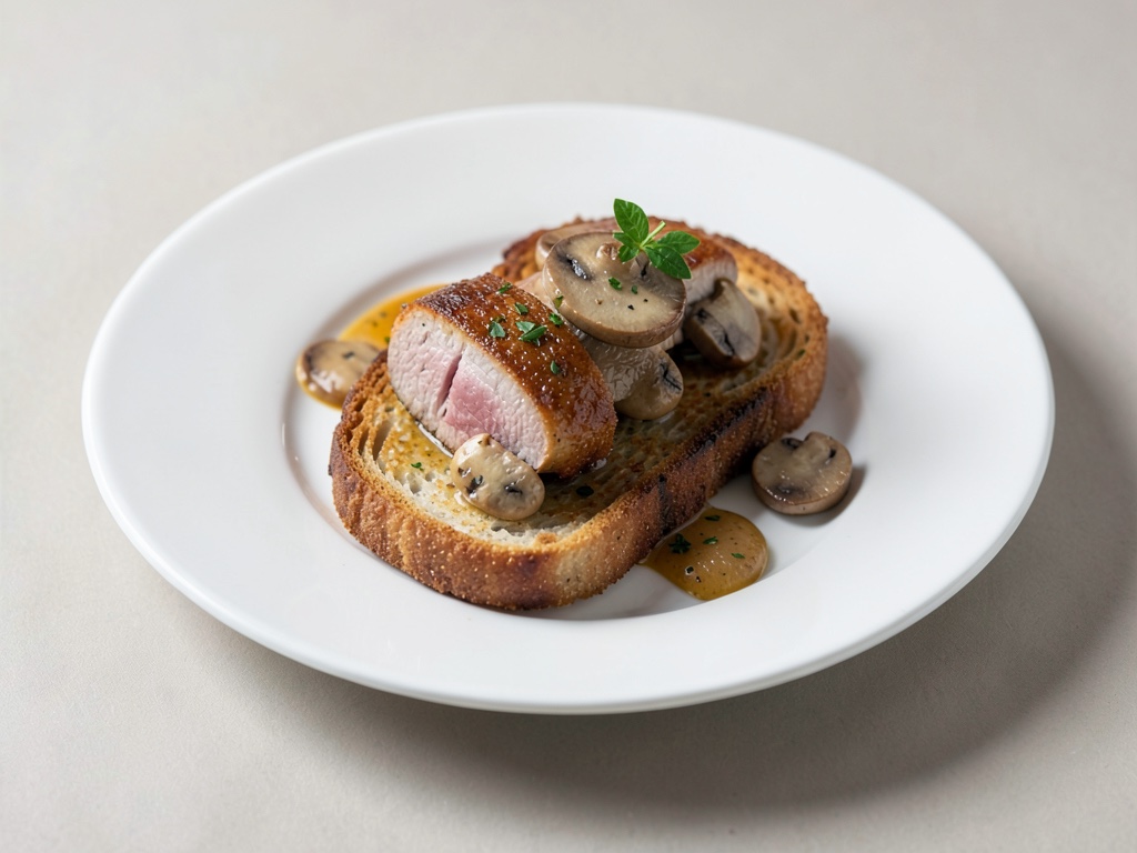 Toast croccante con filetto di maiale e funghi
