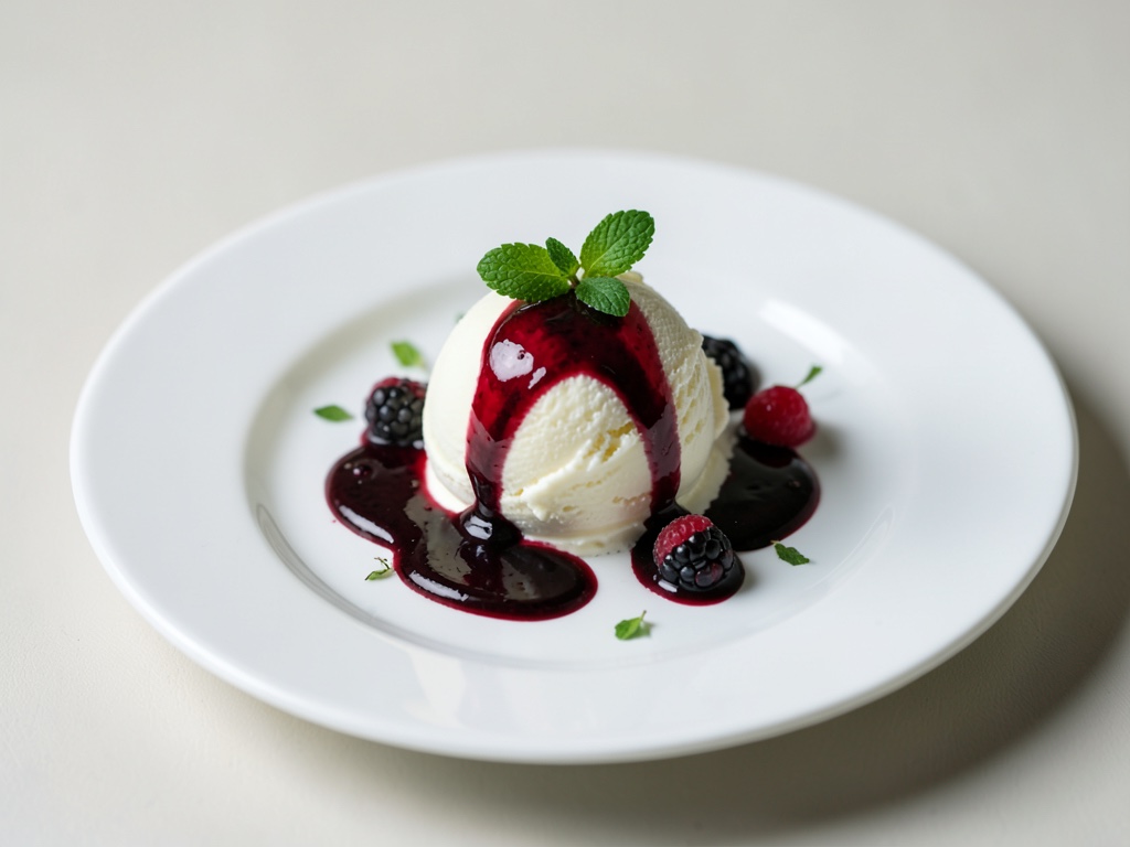Gelato alla vaniglia con salsa ai lamponi