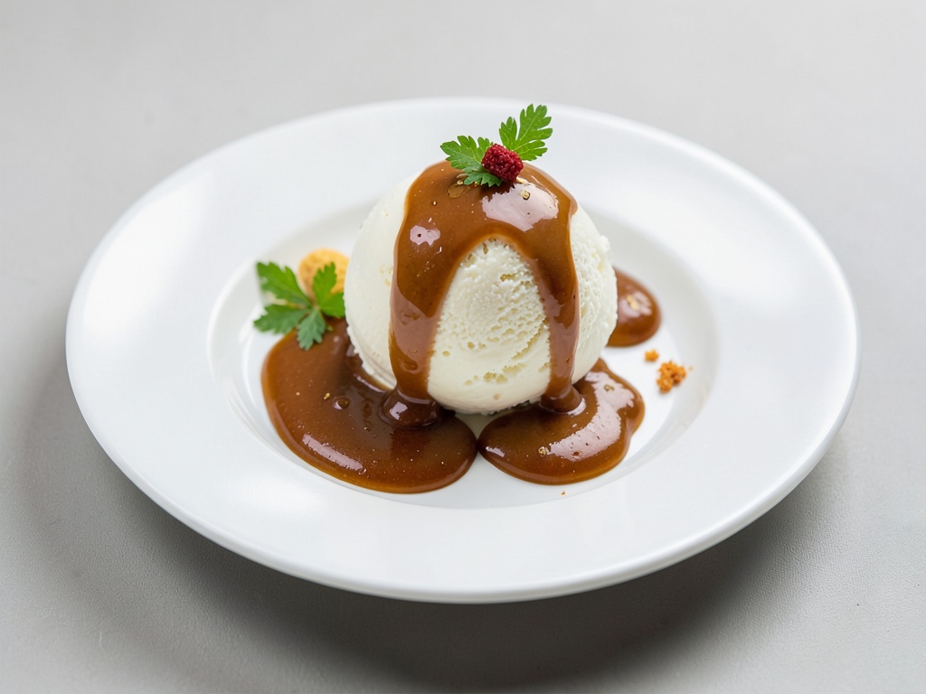 Cremiges Vanilleeis mit hausgemachter Karamellsauce