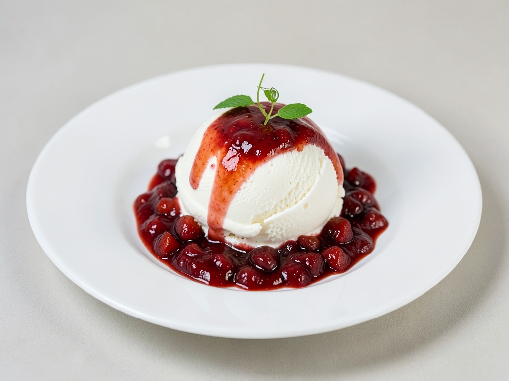 Cremiges Vanille-Eis mit saftigem Rhabarber