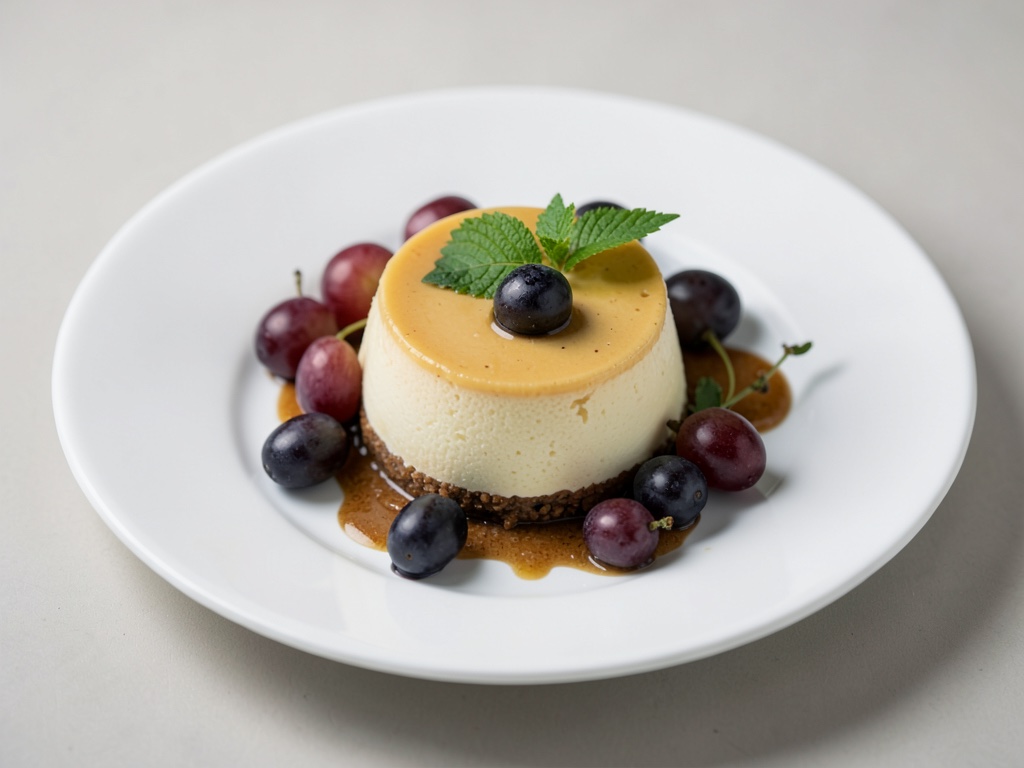 Puding de vainilla casero con uvas