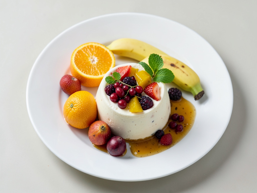 Pudding alla vaniglia con insalata di frutta fresca