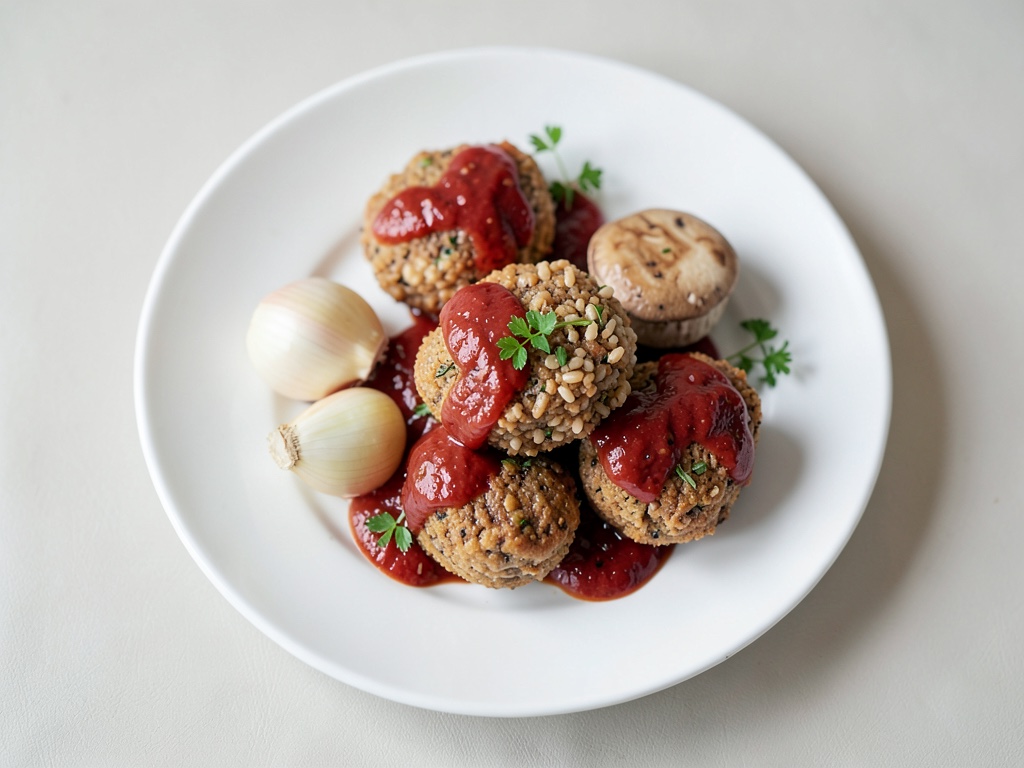 Polpette vegane con salsa di peperoni
