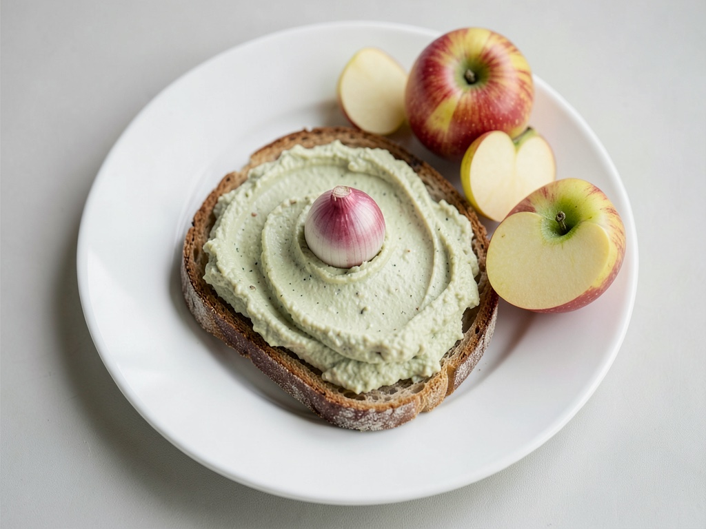 Crema vegana de rábano picante con manzana sobre pan