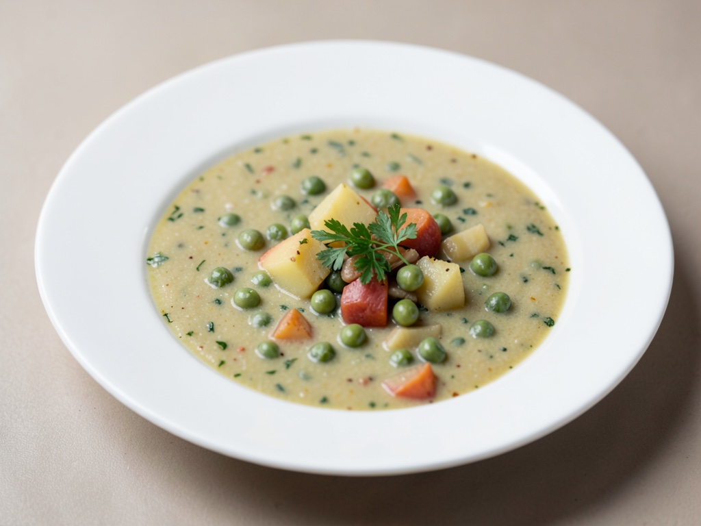 Zuppa cremosa di piselli e patate