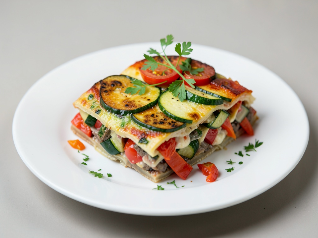 Gemüse-Lasagne mit Zucchini, Paprika und Tomaten