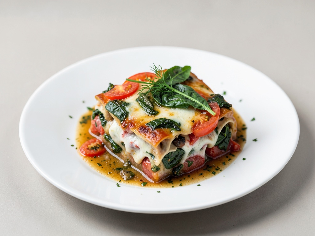 Gemüse-Lasagne mit Tomaten und Spinat