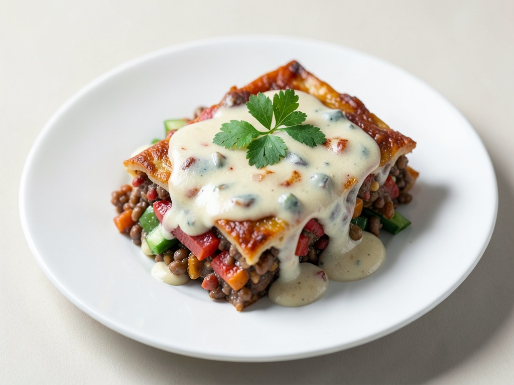 Gemüse-Linsen-Lasagne mit cremiger Bechamelsoße
