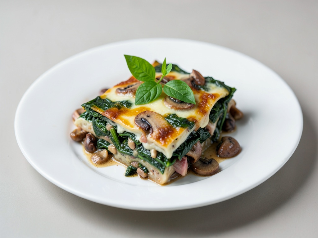 Gemüse-Lasagne mit Spinat und Pilzen