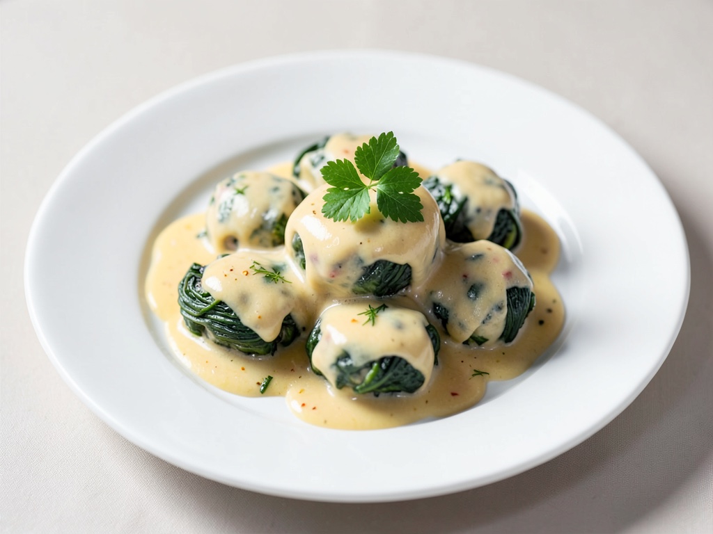 Polpette di spinaci e formaggio in salsa al burro
