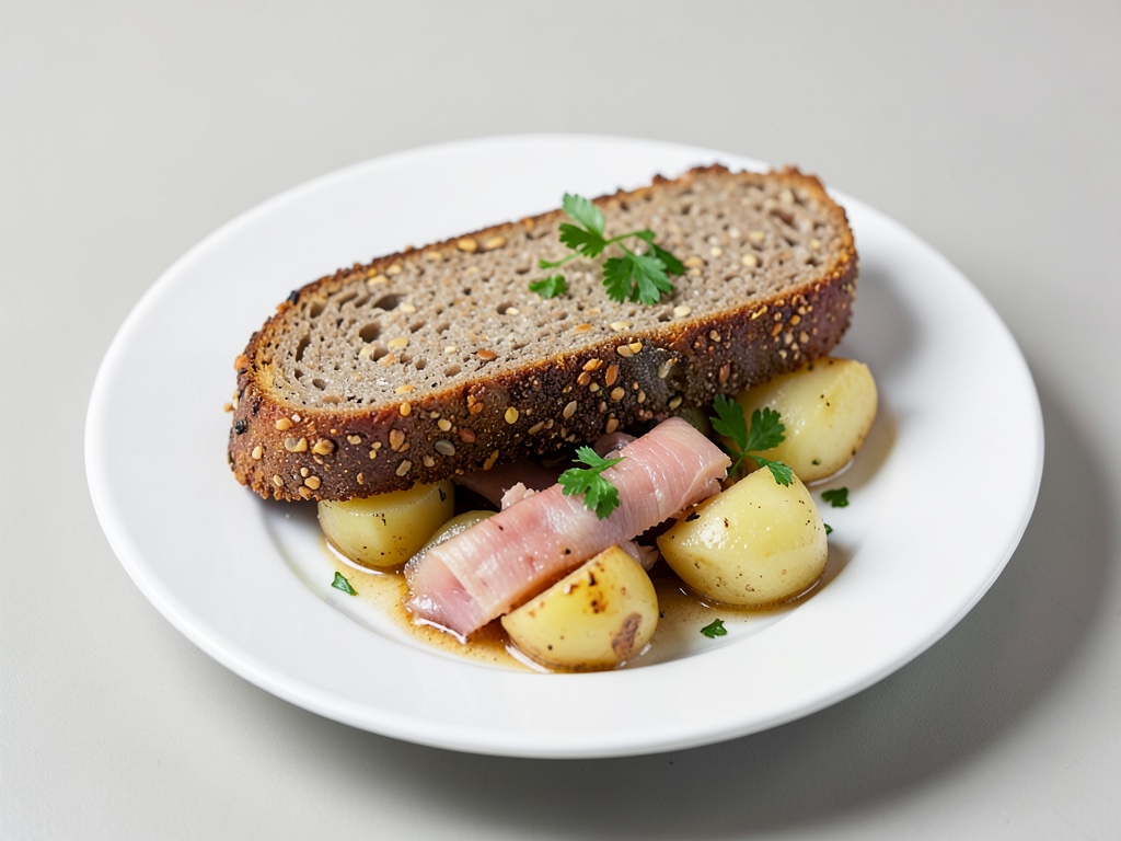Pane integrale croccante con aringa e patate