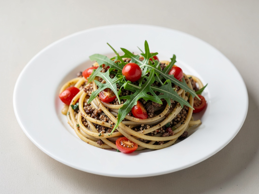 Vollkorn-Spaghetti mit Rucola und Cherrytomaten