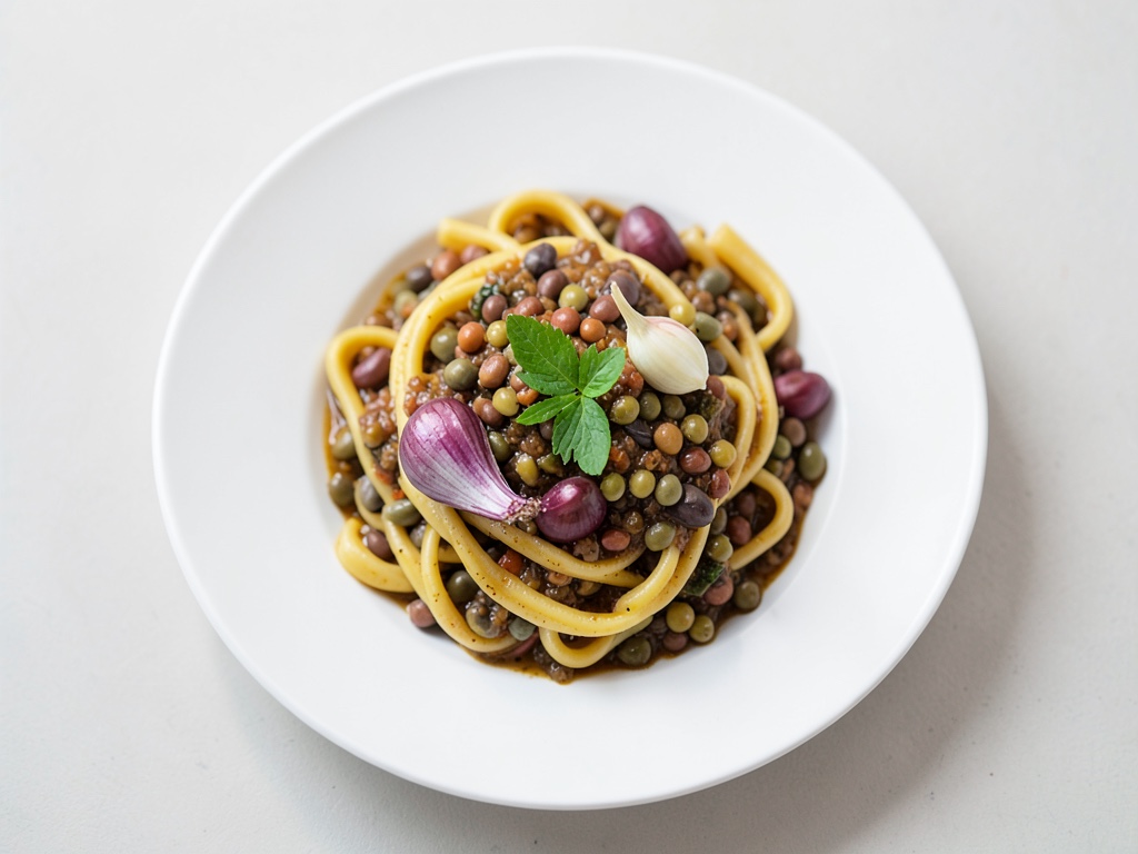 Pasta integrale saporita con lenticchie