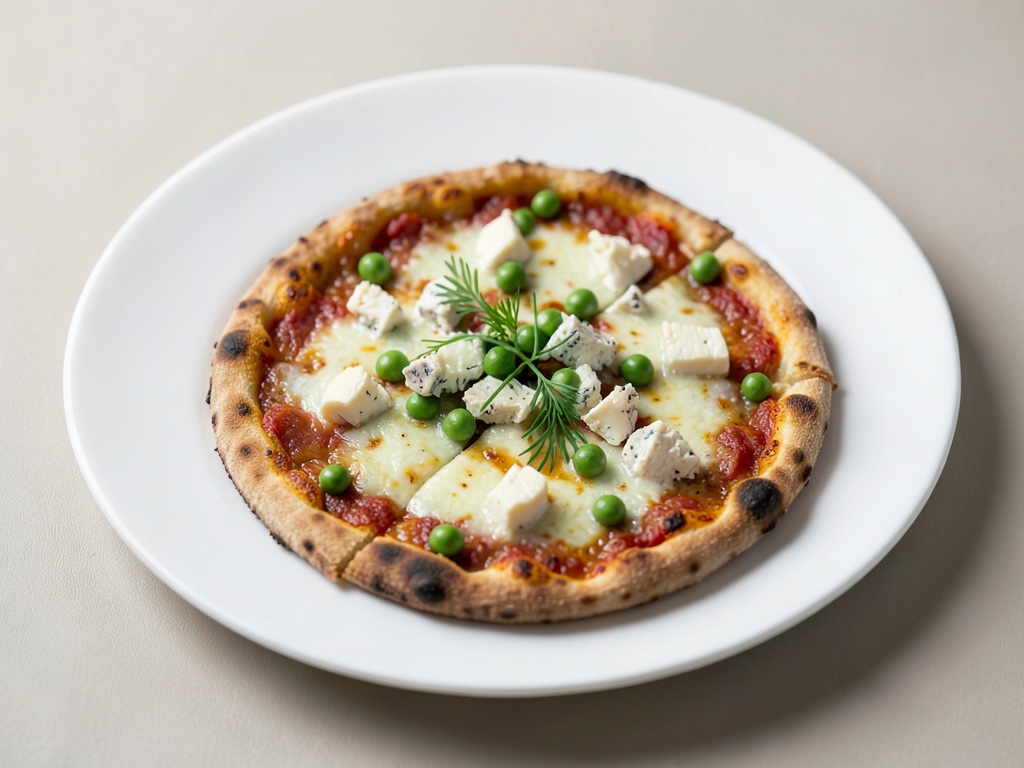Pizza integrale con piselli e formaggio di capra