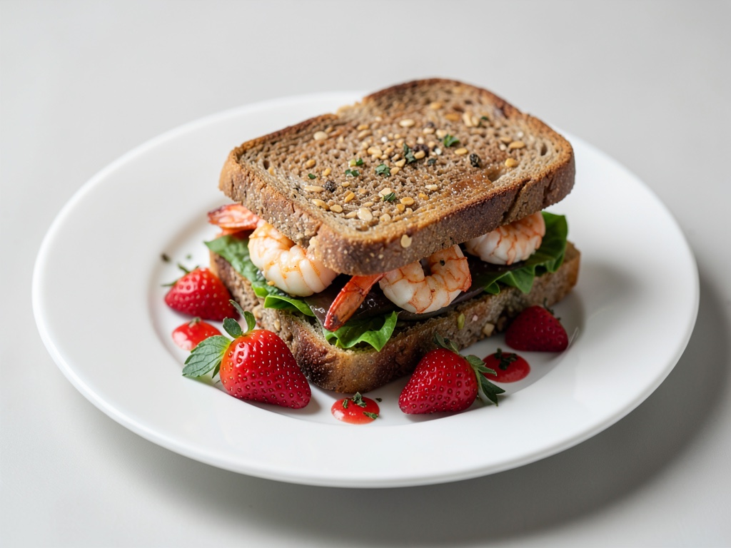 Panino integrale con gamberi e fragole