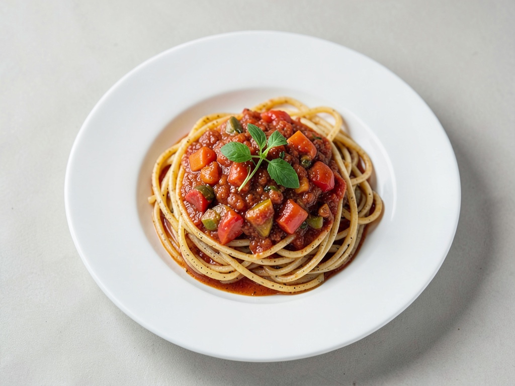 Vollkornspaghetti mit Tomaten-Gemüse-Soße