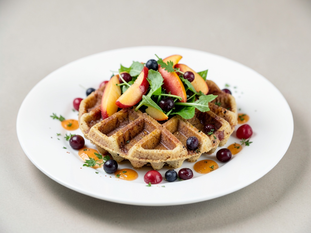 Knusprige Vollkorn-Waffeln mit frischem Pfirsich-Beeren-Salat