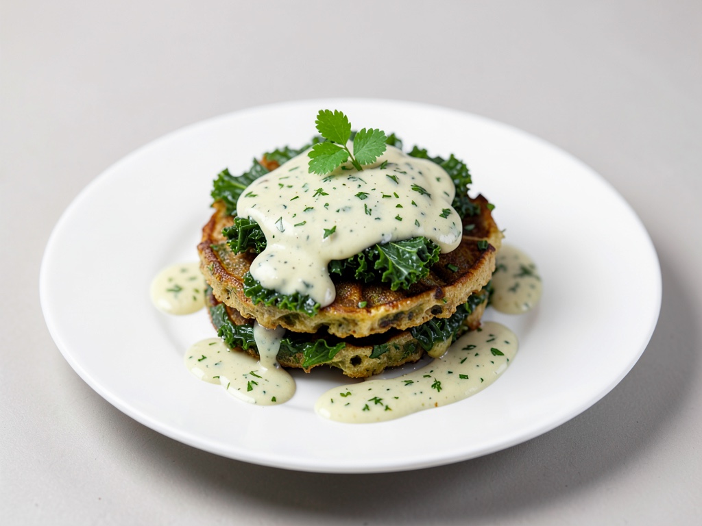 Waffle di cavolo riccio con salsa alle erbe fresca