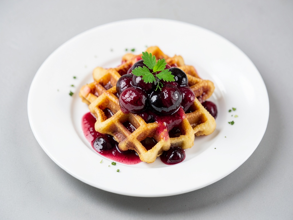 Waffle croccanti con prugne sciroppate dolci