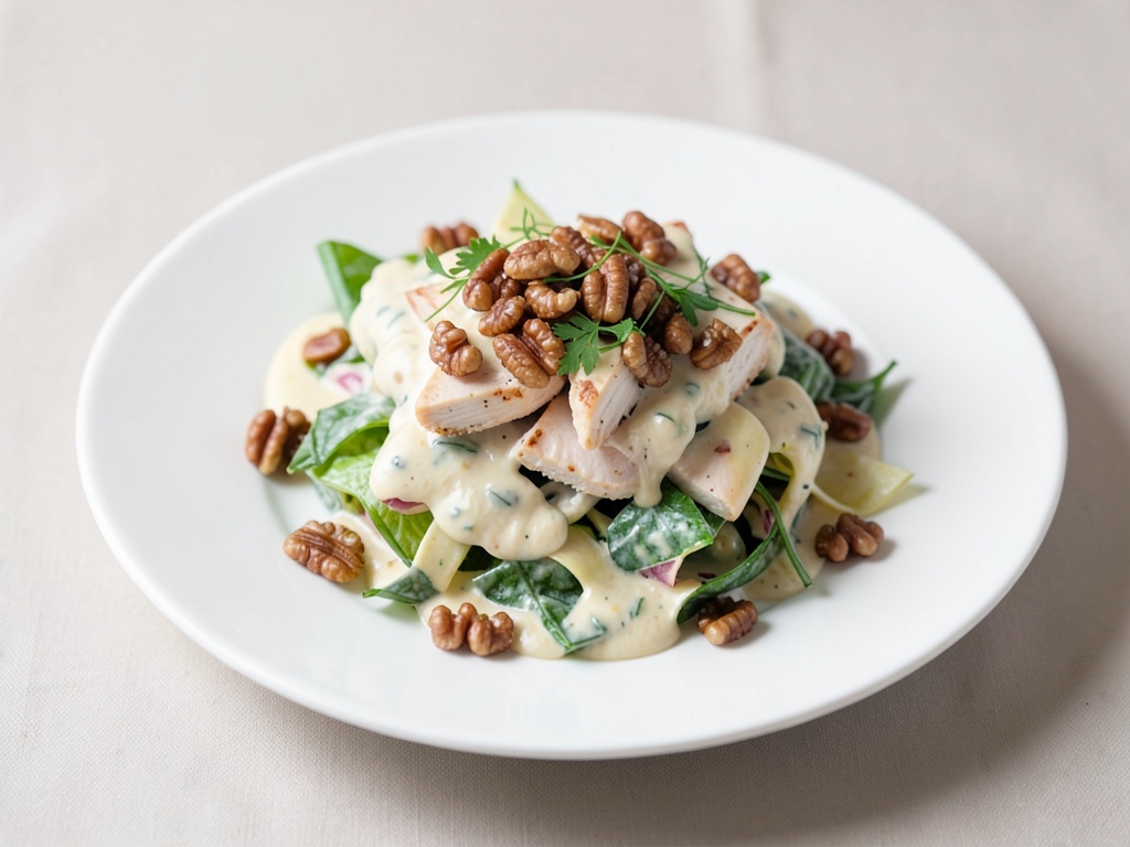 Cremosa insalata Waldorf con noci al miele e pollo