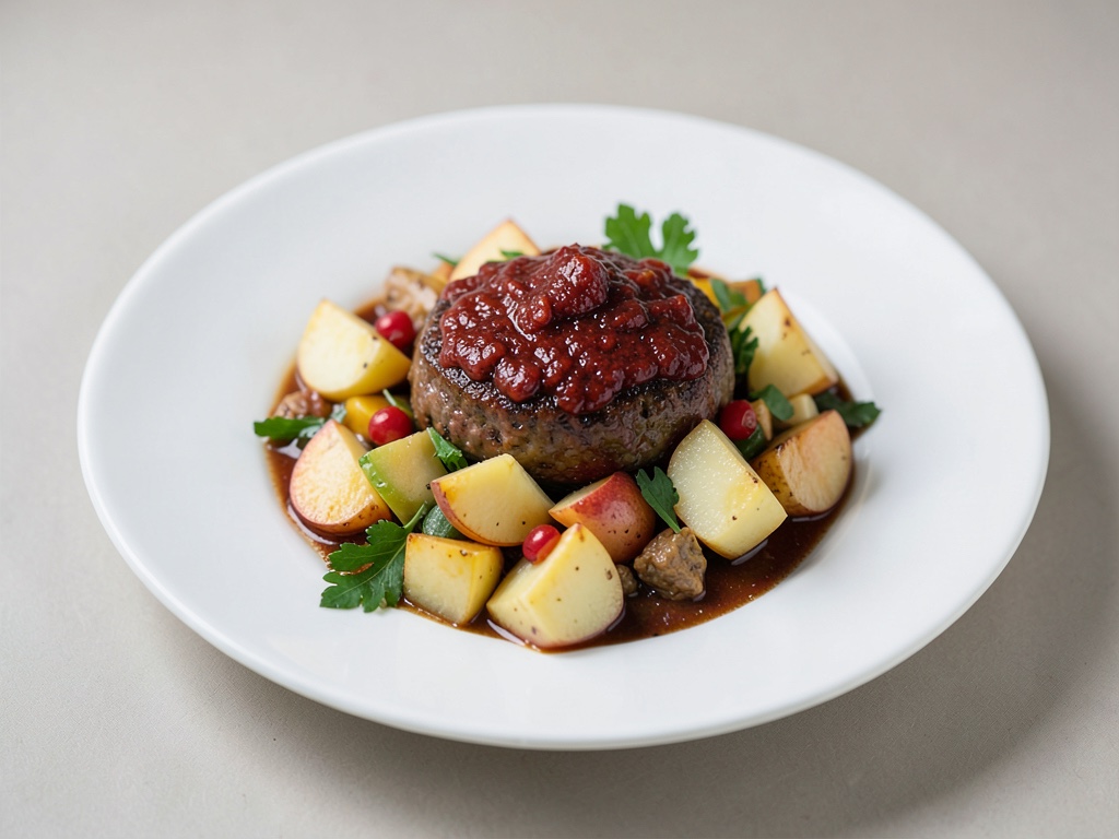 Luccio con copertura di rafano e verdure di patate e mele