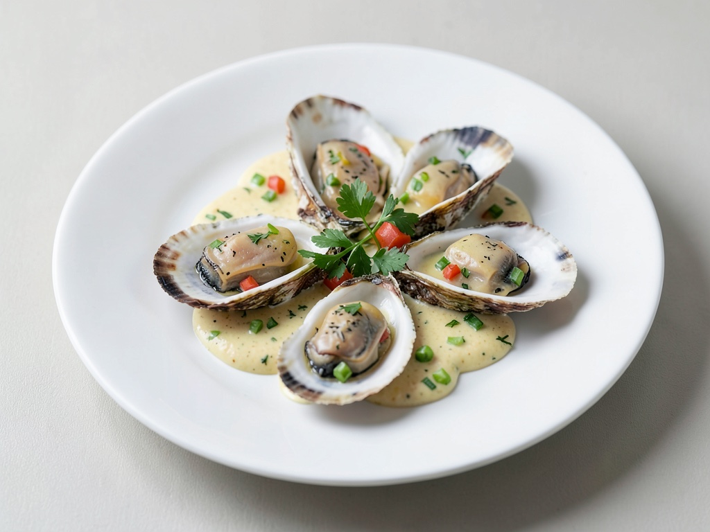 Ostriche chiuse con salsa di panna e verdure