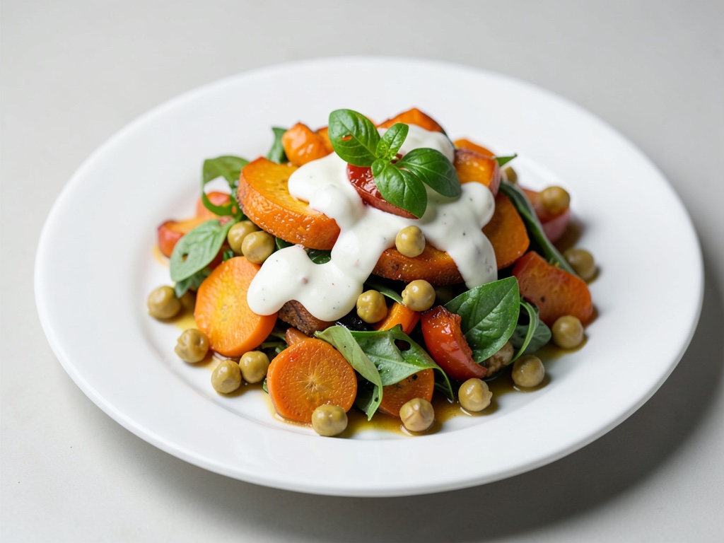 Insalata tiepida di zucca con ceci e salsa allo yogurt