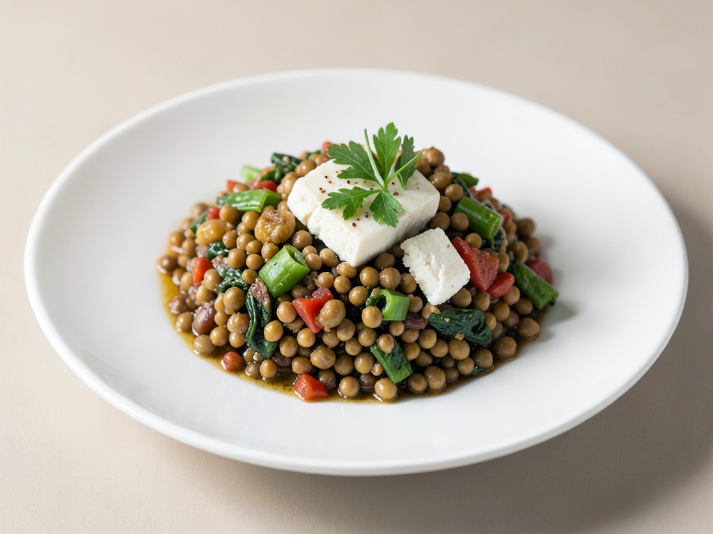 Insalata tiepida di lenticchie con formaggio di pecora