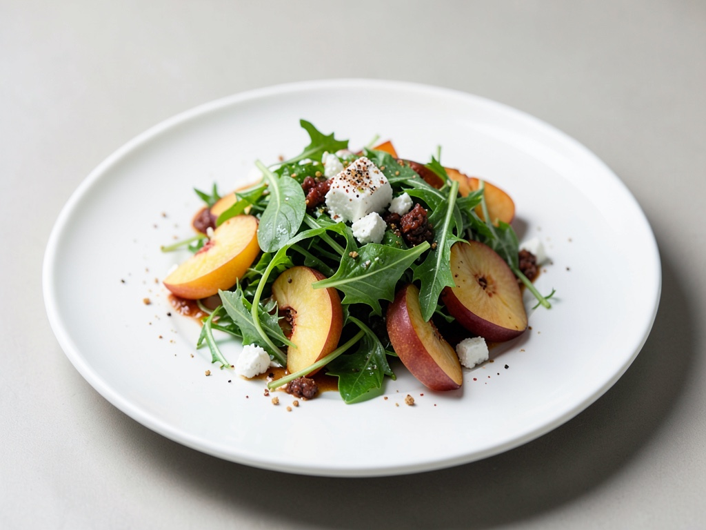 Insalata fresca di crescione con pesche e formaggio di pecora