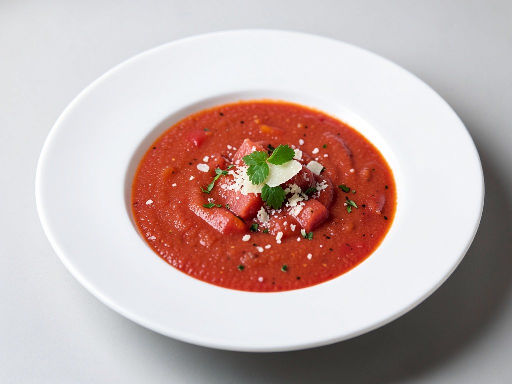 Sopa refrescante de sandía y tomate con parmesano