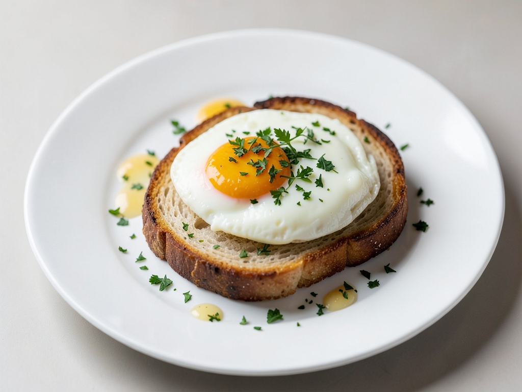 Huevos blandos sobre tostada tostada con hierbas