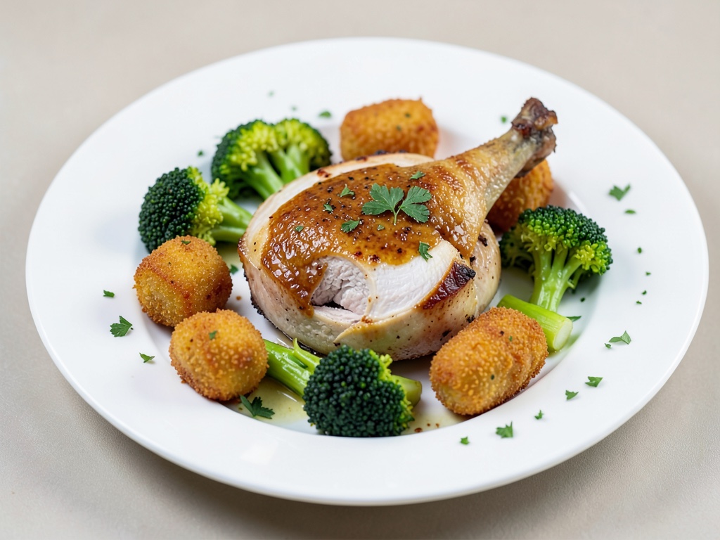 Weihnachtliche Gänsebrust mit Brokkoli und Kroketten