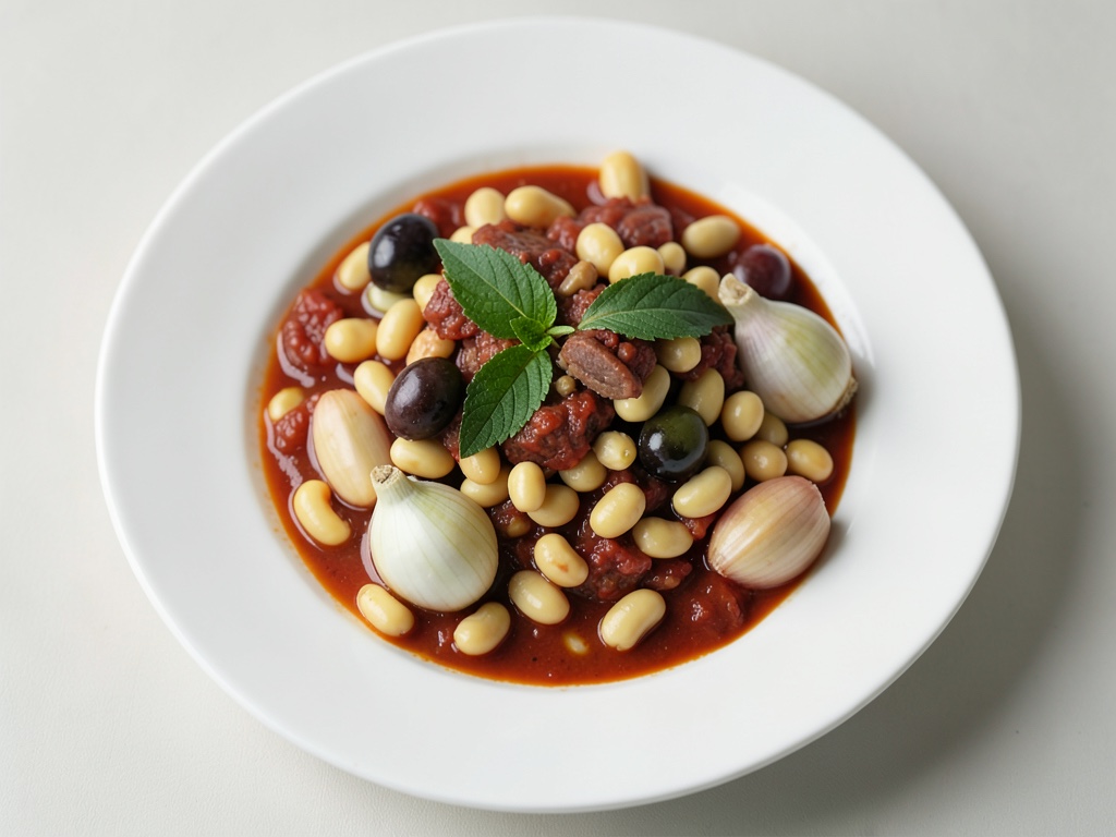 Haricots blancs à la sauce tomate avec chorizo et olives