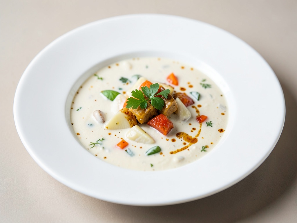 Soupe crémeuse aux légumes blancs au beurre au curry