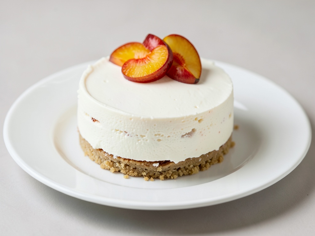 Torta al formaggio fresco e cioccolato bianco con pesche su base di briciole