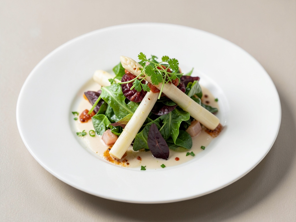 Insalata fresca con asparagi bianchi e crescione