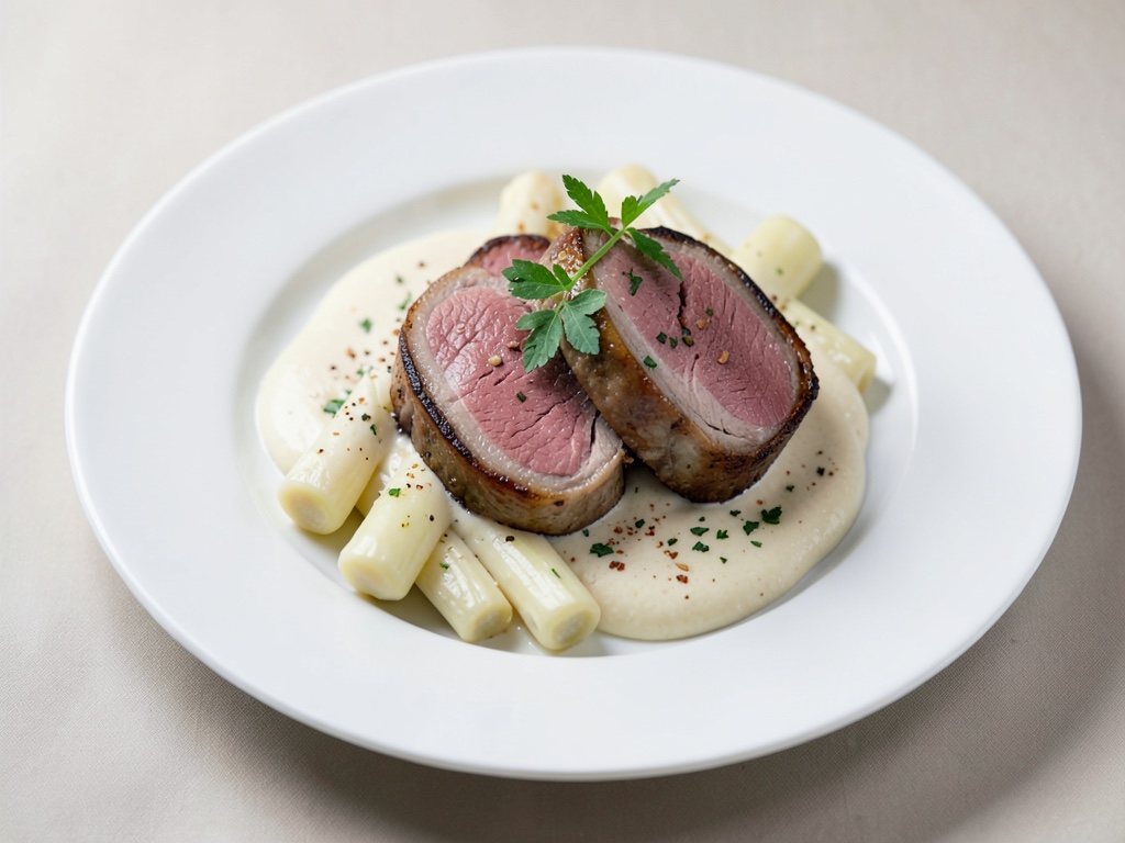 Médailons de filet de porc tendres sur asperges crémeuses