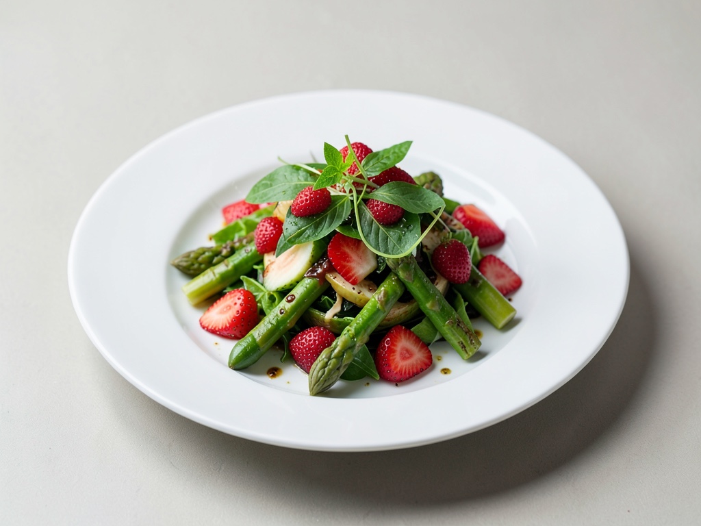 Salade tendre aux asperges et fraises