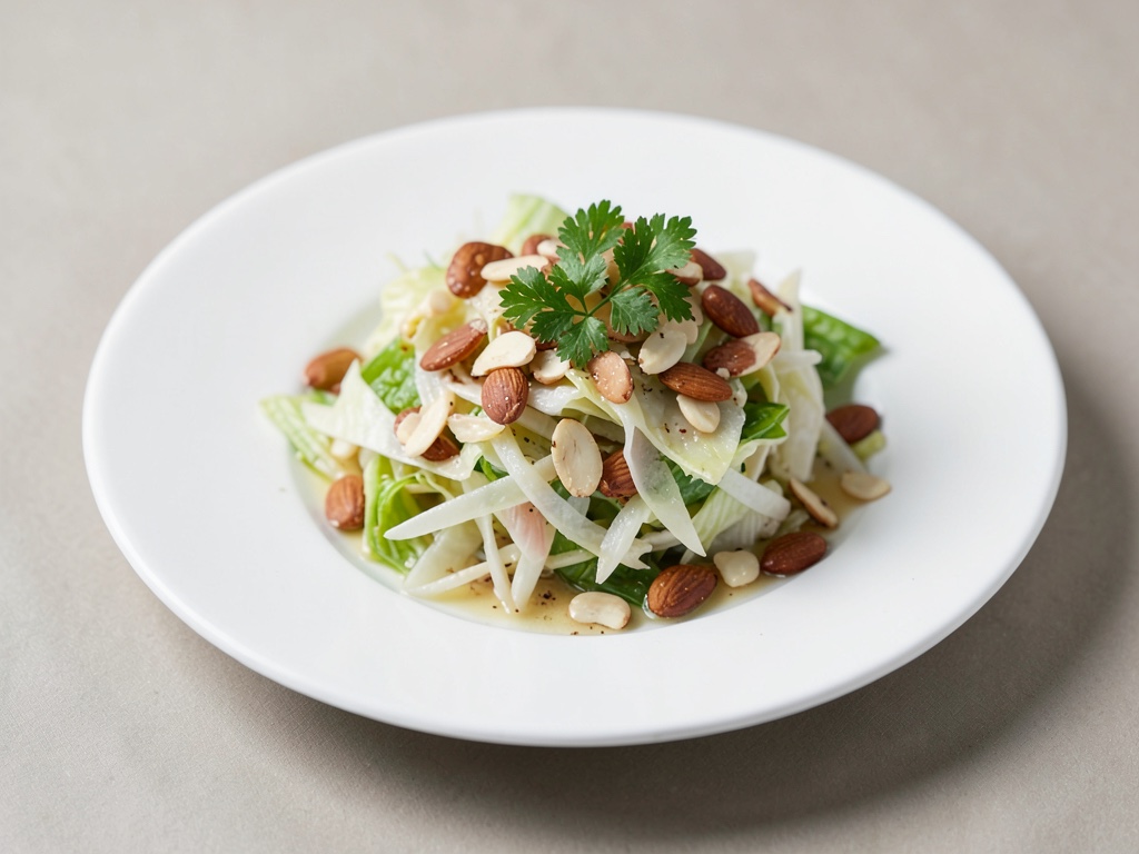 Insalata di cavolo cappuccio croccante con mandorle e coriandolo